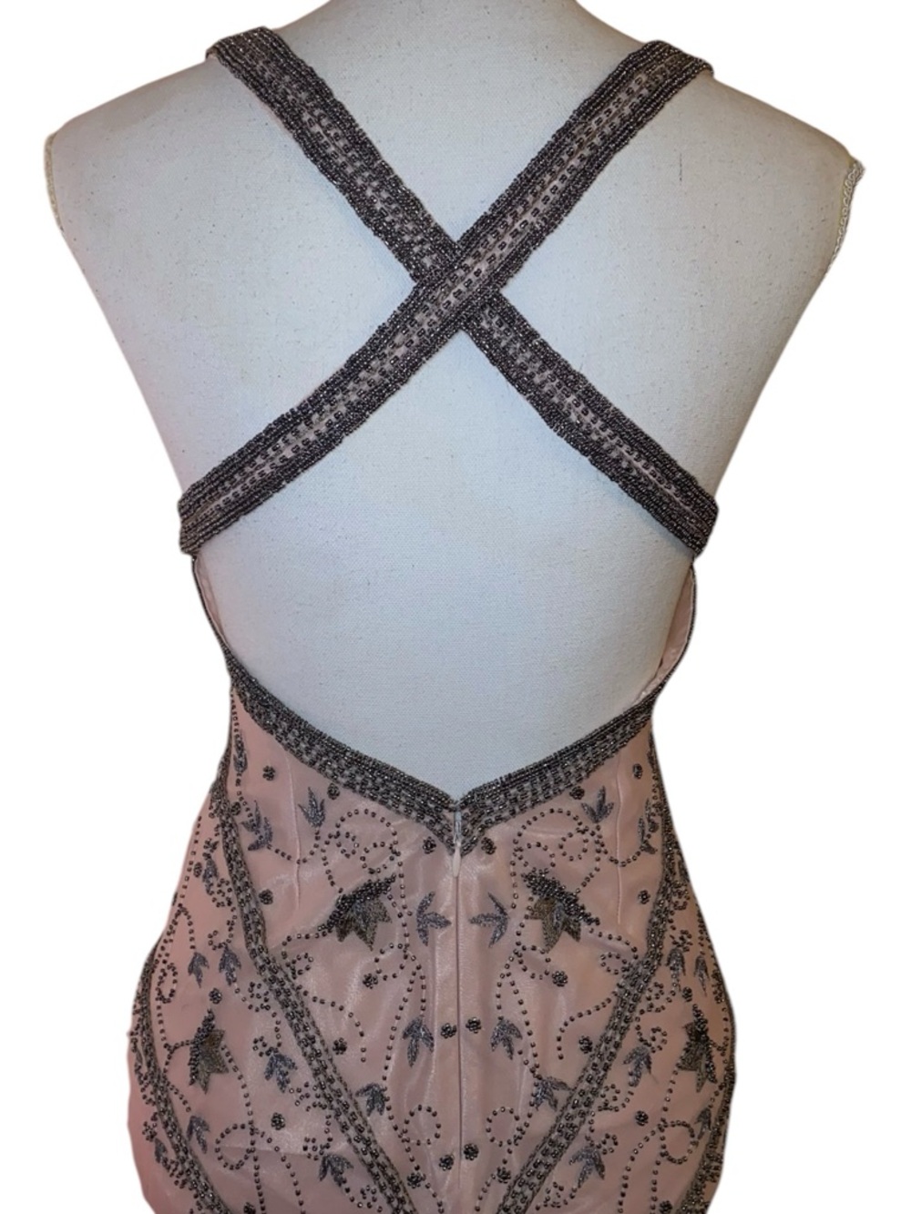 CACHE FORMAL GOWN Hand Beaded Vintage 90s/Y2K Silk Evening Gown Rose Blush SZ 0 - Picture 6 of 12